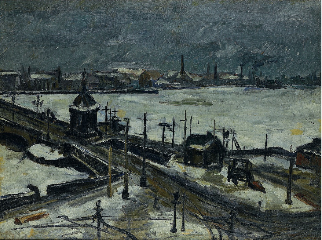 Зусман Леонид Павлович (1906-1984) Городской пейзаж с мостом. 1926. Холст, масло. 100 х 140